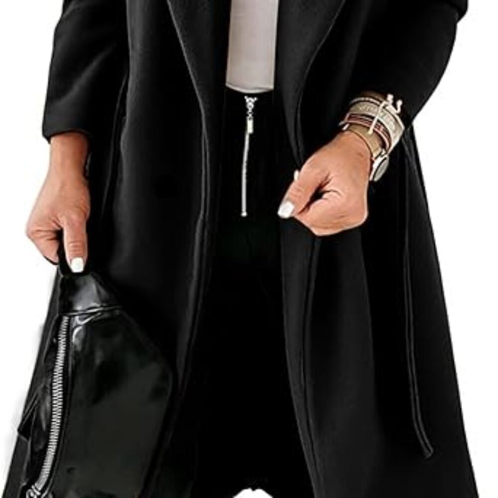 Women Double Breasted Wool Blend Notched Lapel Belted Peacoat Mid Long Coat Sz M - Picture 3 of 8